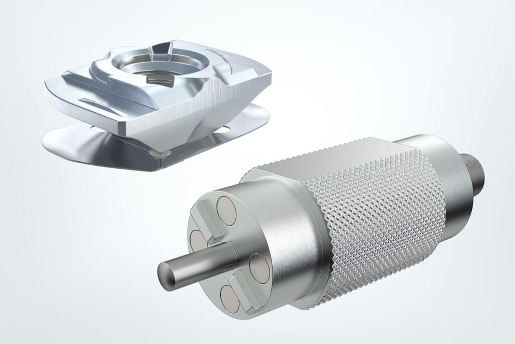 Robotunits Einschwenker mit integrierten Stabmagneten – ergonomisches Werkzeug für zeitsparende Montage von Einschwenkmuttern