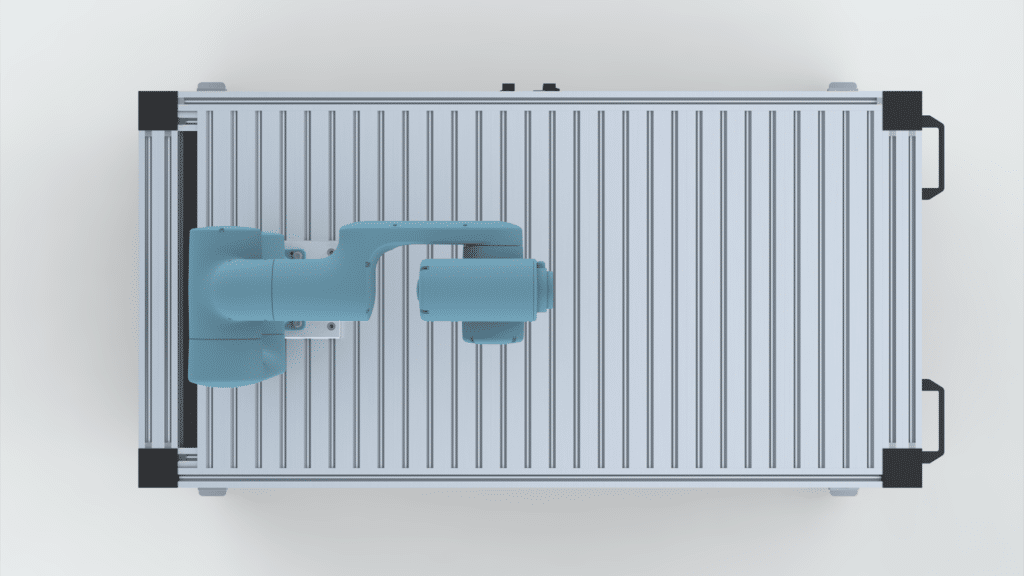 Ansicht von oben auf die Robotunits Cobot Station doppelt mit Fanuc Roboter
