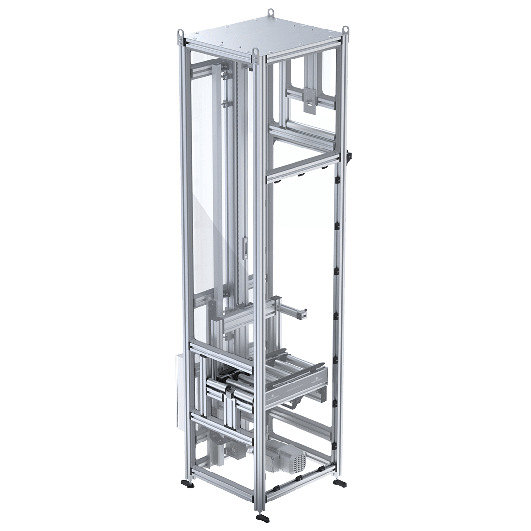 Heber_Vertikalförderer mit Rollenbahn
